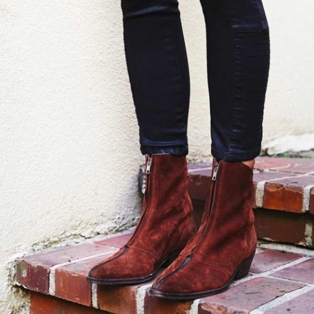 Free People Caldera Ankle Boot in Rust Women's 8 Suede Leather Cowgirl Zip Up